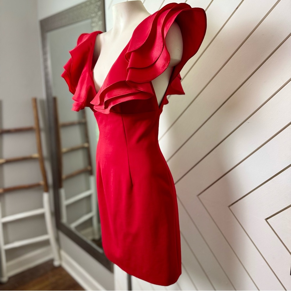 Sherri Hill - Ruffle Shoulder Cocktail Dress - Red - Size 2